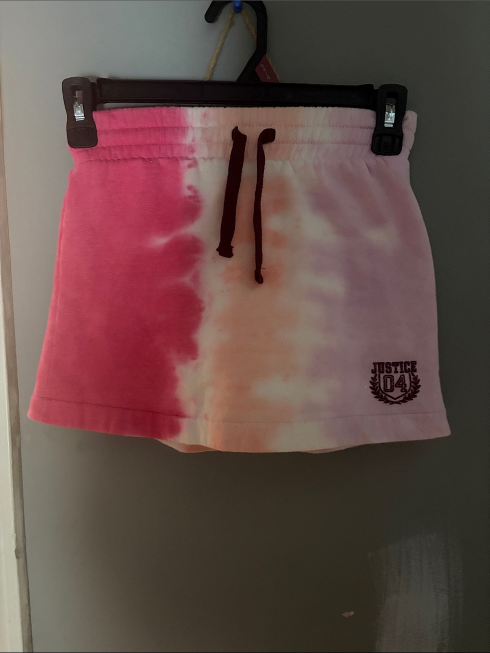 Justice Pink & Peach Tie-Dye Drawstring Mini Skirt